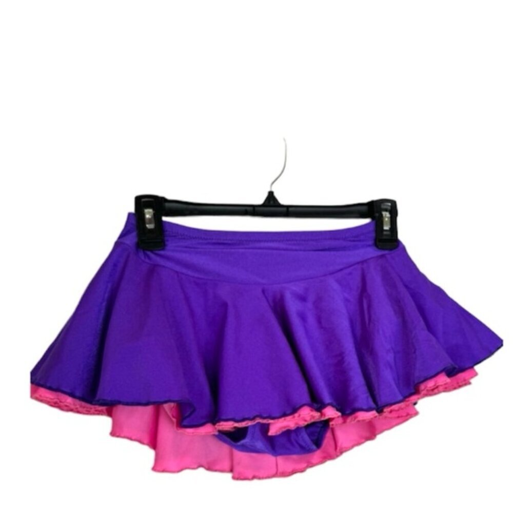 Figure Skating Boutique Double Georgette Skirt Stretch Purple Pink Ice Sports L